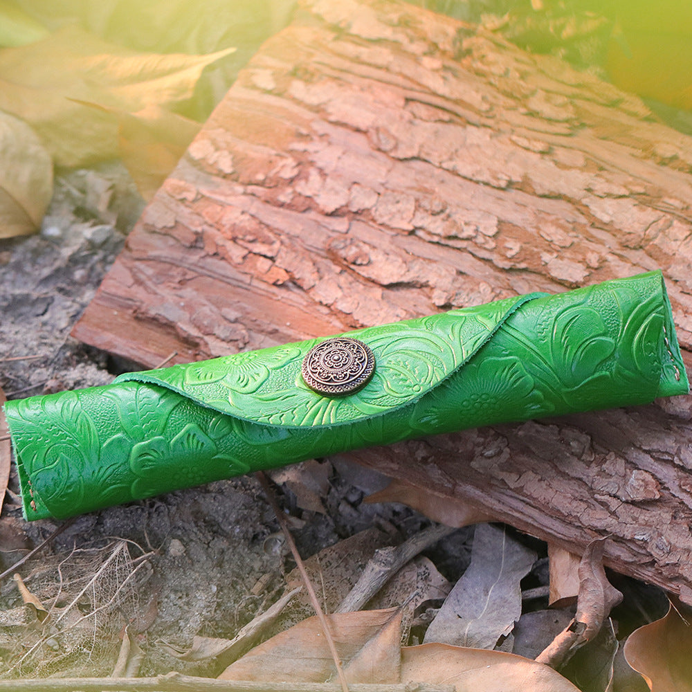 Wholesale Literary retro leather roller shutter fountain pen cowhide pencil case